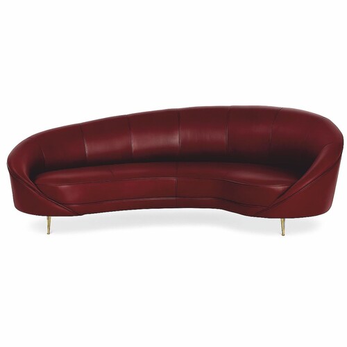 Casa Padrino Luxus Leder Sofa Bordeauxrot / Messing 230 cm - Echtleder Mbel