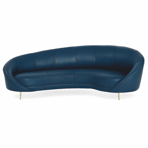 Casa Padrino Luxus Leder Sofa Blau / Messing 230 cm - Echtleder M�bel