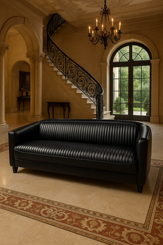 Casa Padrino Luxus Leder Sofa Schwarz 177 cm - Echtleder M�bel