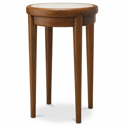 Casa Padrino Luxus Mahagoni Beistelltisch mit Marmorplatte und Schublade Braun / Beige H. 70 cm