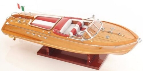 Casa Padrino Luxus Holzboot Speedboot Naturfarben / Rot / Wei� 64 cm - Handgefertigtes Deko Modellboot Schiff Boot