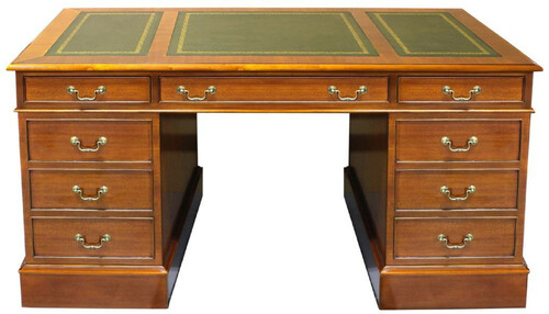 Casa Padrino Luxus Schreibtisch Hellbraun / Gr�n / Gold 140 x 70 x H. 78 cm - Massivholz B�rotisch im englischen Stil - Luxus B�ro M�bel