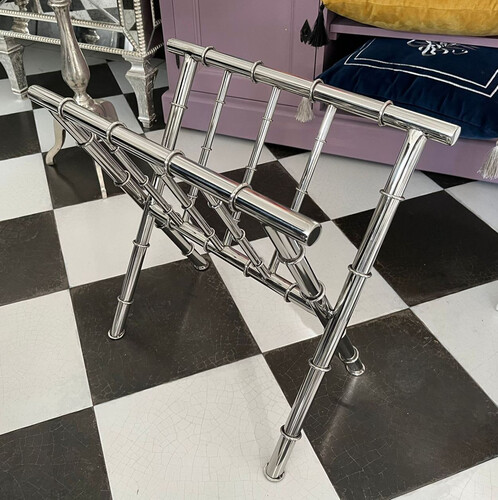 Casa Padrino Luxus Zeitschriftenst�nder Silber 50 x 27 x H. 48 cm - Metall Zeitschriftenhalter - Dekorativer Zeitungsst�nder - Deko Accessoires