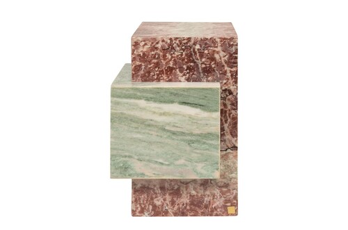 Casa Padrino Luxus Marmor Beistelltisch Gr�n / Rosa 35 x 35 x H. 51 cm - Blockf�rmiger Beistelltisch aus hochwertigem Indian Green Onyx und Rosalia Pink Marmor - Luxus M�bel