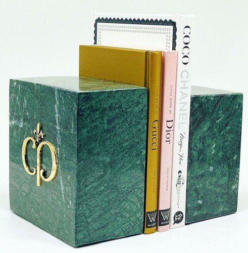 Casa Padrino Luxus Marmor Deko Buchst�tzen Set Gr�n / Gold