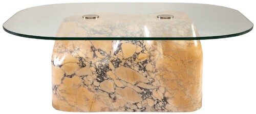 Casa Padrino Luxus Marmor Couchtisch mit Glasplatte Beige-Lila 106,5 cm