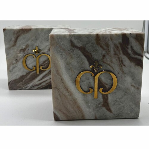 Casa Padrino Luxus Marmor Deko Buchst�tzen Set Grau-Braun / Gold