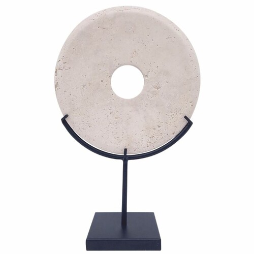 Casa Padrino Luxus Travertin Deko Objekt Beige / Matt Schwarz H. 36 cm - Schreibtisch Deko