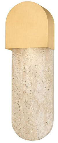 Casa Padrino Luxus Travertin LED Wandleuchte Beige / Messing H. 40,64 cm
