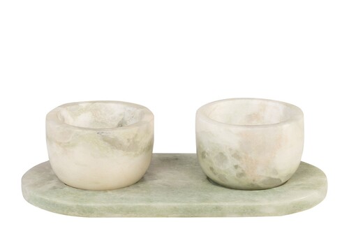 Casa Padrino Luxus Marmor Schalen Set Gr�n 23 x 12 x H. 6,5 cm - 2 Sch�lchen mit Tablett aus hochwertigem Indian Green Onyx - Luxus Deko Accessoires