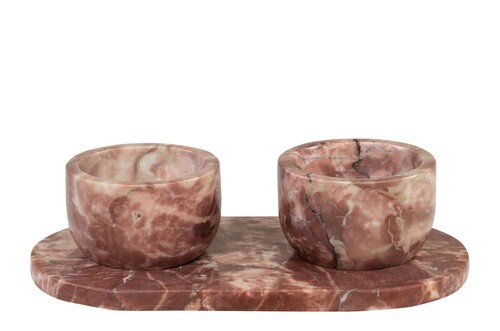 Casa Padrino Luxus Marmor Schalen Set Rosa 23 x 12 x H. 6,5 cm - 2 Sch�lchen mit Tablett aus hochwertigem Rosalia Pink Marmor - Luxus Deko Accessoires