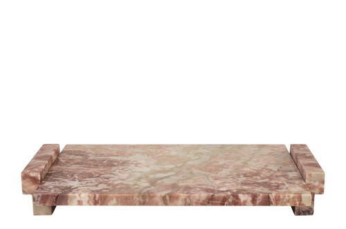 Casa Padrino Luxus Marmor Tablett Rosa 40 x 25 x H. 6 cm - Rechteckiges Tablett mit Rand aus hochwertigem Rosalia Pink Marmor - Luxus Deko Accessoires