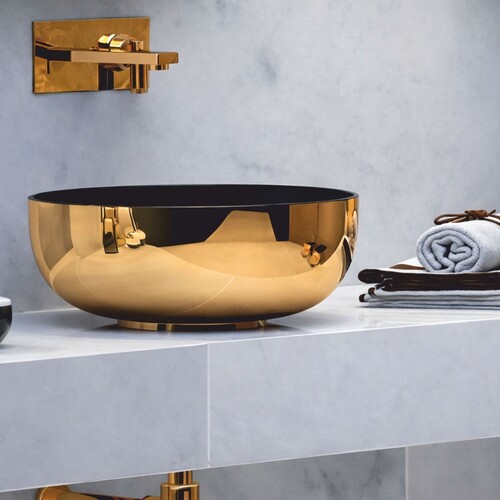 Casa Padrino Luxus Keramik Waschbecken Schale Schwarz / Gold  44 cm - Made in Italy