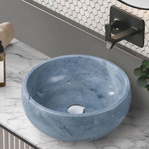 Casa Padrino Luxus Marmor Waschbecken Schale Blau  42 cm - Badezimmer Accessoires