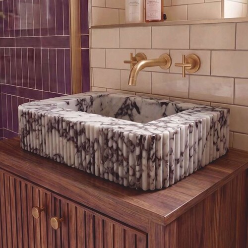 Casa Padrino Luxus Carrara Marmor Waschbecken Wei� / Lila 80 cm - Badezimmer Accessoires