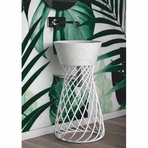 Casa Padrino Luxus Keramik Waschbecken mit Metallst�nder Wei� H. 85 cm - Made in Italy