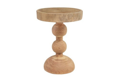 Casa Padrino Luxus Massivholz Beistelltisch / Hocker Naturfarben  32,5 x H. 44,5 cm - Runder Beistelltisch aus handgedrechseltem Dimb-Holz mit gestapelten Kugelformen - Luxus M�bel