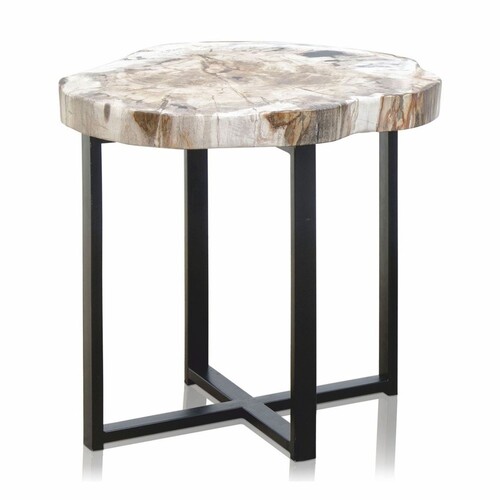 Casa Padrino Luxus Beistelltisch mit versteinerter Holz Tischplatte H. 45 cm - Luxus M�bel