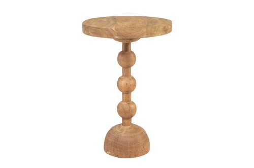 Casa Padrino Luxus Massivholz Beistelltisch Naturfarben  50 x H. 76 cm - Hoher runder Beistelltisch aus handgedrechseltem Dimb-Holz mit gestapelten Kugelformen - Luxus M�bel