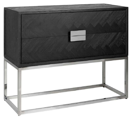 Casa Padrino Luxus Massivholz Kommode mit 2 Schubladen Schwarz / Silber 108 x 45 x H. 87 cm - Wohnzimmer M�bel - Hotel M�bel - Luxus Kollektion
