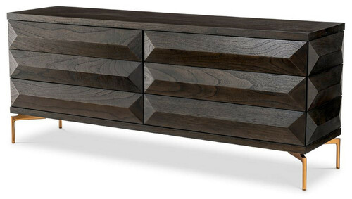 Casa Padrino Luxus Massivholz Kommode mit 6 Schubladen Mokka / Messing 182 x 48 x H. 75 cm - Schlafzimmer Kommode - Schlafzimmer M�bel - Luxus M�bel - Luxus Einrichtung - M�bel Luxus