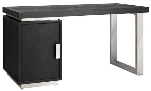 Casa Padrino Luxus Massivholz Schreibtisch Schwarz / Silber 150 x 70 x H. 77 cm - B�rotisch - Computertisch - Luxus B�ro M�bel