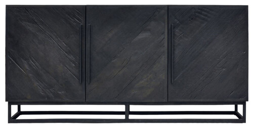 Casa Padrino Luxus Massivholz Sideboard Schwarz 160 x 43 x H. 80 cm - Rustikaler Eichenholz Schrank mit 3 T�ren - Rustikale Massivholz Esszimmer M�bel - Luxus Esszimmer M�bel