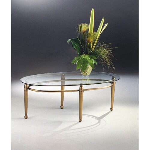 Casa Padrino Luxus Messing Couchtisch mit Glasplatte Antik Bronze 130 cm - Made in Italy