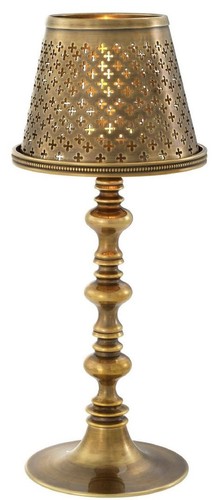 Casa Padrino Luxus Messing Teelichthalter mit Lampenschirm Vintage Messingfarben  16 x H. 39 cm - Deko Accessoires