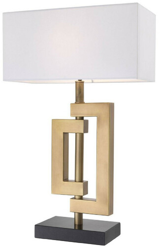 Casa Padrino Designer Tischleuchte mit Granitsockel Antik Messingfarben / Schwarz / Wei� 40 x 20 x H. 64 cm - Luxus Kollektion