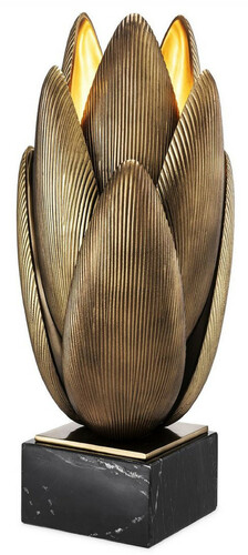 Casa Padrino Luxus Tischleuchte Vintage Messingfarben / Schwarz 22,5 x 21 x H. 51,5 cm - Elegante Schreibtischleuchte mit Marmorsockel - Luxus Qualit�t