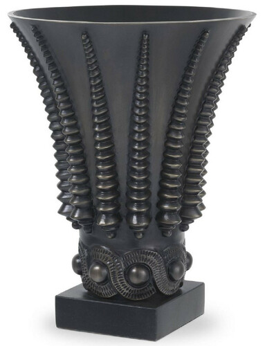 Casa Padrino Luxus Deko Vase Bronzefarben / Schwarz  22 x H. 28 cm - Runde Messing Blumenvase mit Granitsockel - Luxus Qualit�t