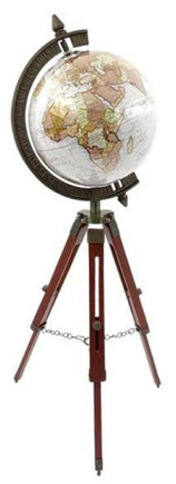 Casa Padrino Deko Globus Mehrfarbig / Braun / Antik Messing H. 78 cm - H�henverstellbarer Globus mit Dreibein Stativ - B�ro Deko - Wohnzimmer Deko - Deko Accessoires