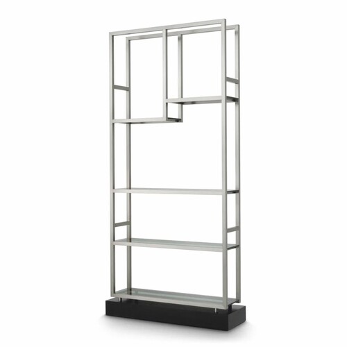 Casa Padrino Luxus Regalschrank mit Glasregalen Silber / Schwarz / Grau H. 240,5 cm - Luxus M�bel