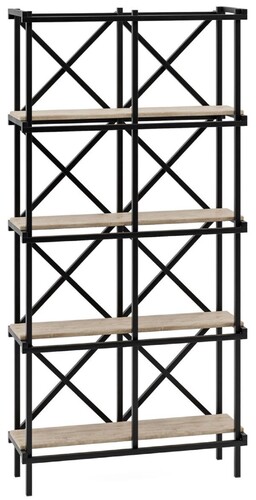 Casa Padrino Luxus Metall Regalschrank mit Holzregalen Schwarz / Naturfarben 107,5 cm