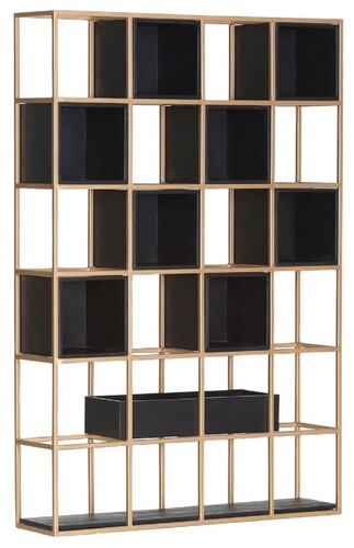 Casa Padrino Luxus Metall Regalschrank mit Holzf�chern Messing / Schwarz H. 160 cm