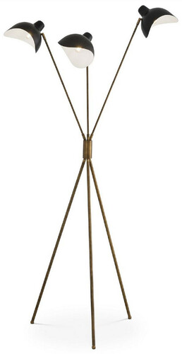 Casa Padrino Luxus Stehleuchte Antik Messingfarben / Schwarz 87 x 87 x H. 180 cm - Elegante Dreibein Stehlampe im 50er Jahre Stil - Luxus Kollektion