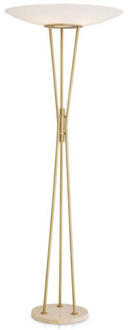 Casa Padrino Luxus Stehleuchte Antik Messingfarben / Beige / Wei�  70 x H. 185 cm - Moderne Stahl Stahlampe mit Travertin Naturstein Lampenfu� und rundem Glas Lampenschirm - Luxus Kollektion