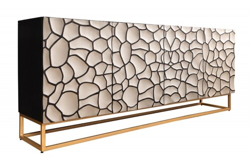 Casa Padrino Sideboard in 3D optik Schwarz / Wei� / Gold - Moderne Massivholz M�bel