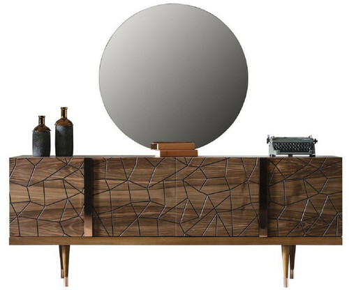 Casa Padrino Luxus M�bel Set Braun / Kupfer - 1 Sideboard mit 4 T�ren & 1 Spiegel - Moderne Massivholz M�bel - Luxus Kollektion
