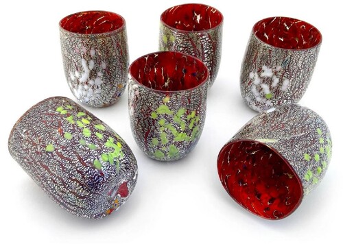 Casa Padrino Luxus Murano Kristallglas Wasserglas 6er Set Rot  8 x H. 10,5 cm - Made in Italy