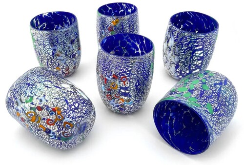 Casa Padrino Luxus Murano Kristallglas Wasserglas 6er Set Blau  8 x H. 10,5 cm - Made in Italy