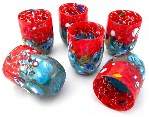 Casa Padrino Luxus Murano Kristallglas Wasserglas 6er Set Rot / T�rkis  8 x H. 10,5 cm - Made in Italy