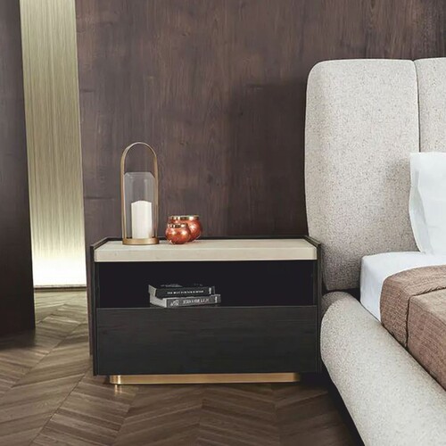 Casa Padrino Luxus Nachttisch Dunkelbraun / Creme / Messing - Schlafzimmer & Hotel M�bel