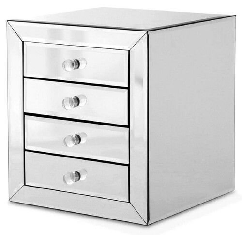 Casa Padrino Luxus Nachtkommode mit 4 Schubladen - Verspiegelter Nachttisch - Luxus M�bel