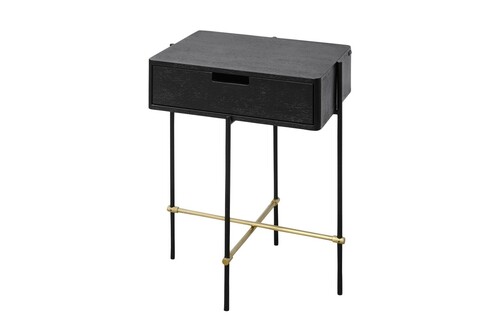 Casa Padrino Luxus Nachttisch Gold / Schwarz 50 x 40 x H. 70 cm - Nachttisch mit Stauraum, geb�rstetem Edelstahlgestell und schwarzen Eichenfurnier Fl�chen - Luxus M�bel