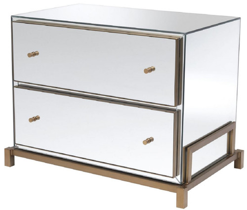 Casa Padrino Luxus Spiegelglas Nachttisch Messingfarben 81,5 x 52 x H. 62 cm - Verspiegelte Nachtkommode mit 2 Schubladen - Schlafzimmer M�bel