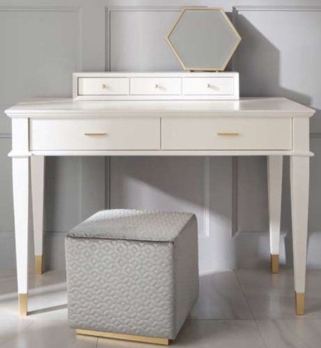 Casa Padrino Luxus Neoklassik Schminktisch mit 5 Schubladen Wei� / Gold 120 x 50 x H. 81 cm - Art Deco M�bel