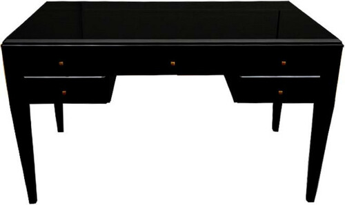 Casa Padrino Luxus Neoklassik Schreibtisch Hochglanz Schwarz 140 x 70 x H. 81 cm - Neoklassischer Massivholz B�rotisch mit 5 Schubladen - B�ro M�bel
