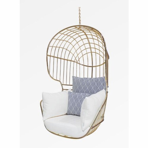 Casa Padrino Luxus H�ngesessel Gold / Wei� / Blau H. 120 cm - Indoor & Outdoor M�bel